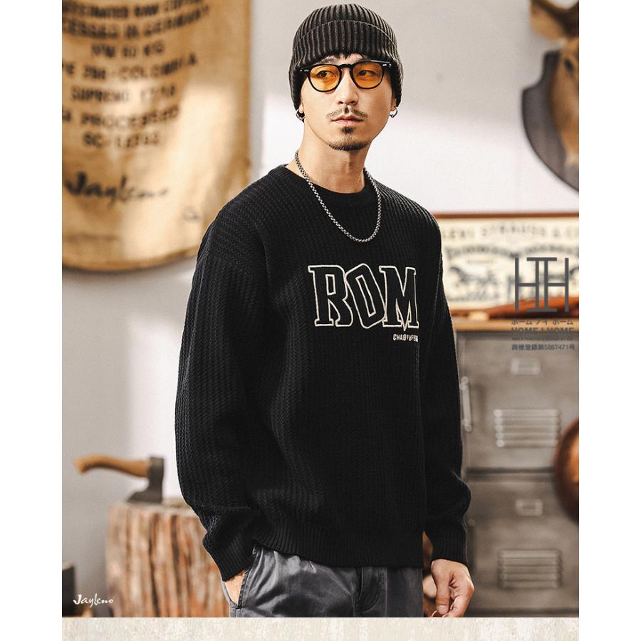 ニットセーター メンズ 長袖 畦編み クルーネック 英文字 刺繍 おしゃれ 厚手 ニットソー おしゃれ 暖かい 防寒 20代 30代 40代 メンズニット メンズセーター | ホームアイホーム | 10