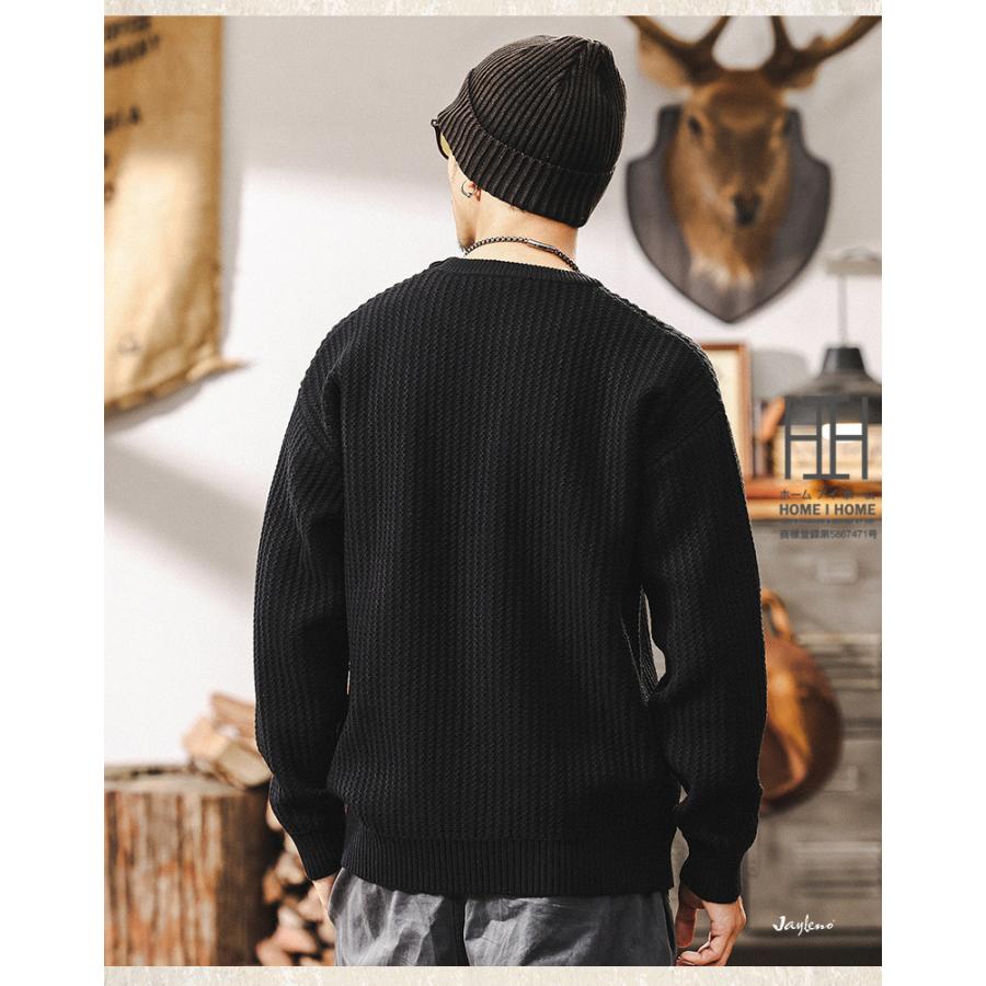 ニットセーター メンズ 長袖 畦編み クルーネック 英文字 刺繍 おしゃれ 厚手 ニットソー おしゃれ 暖かい 防寒 20代 30代 40代 メンズニット メンズセーター | ホームアイホーム | 12