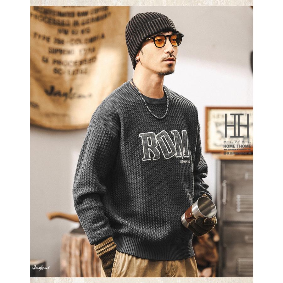 ニットセーター メンズ 長袖 畦編み クルーネック 英文字 刺繍 おしゃれ 厚手 ニットソー おしゃれ 暖かい 防寒 20代 30代 40代 メンズニット メンズセーター | ホームアイホーム | 13