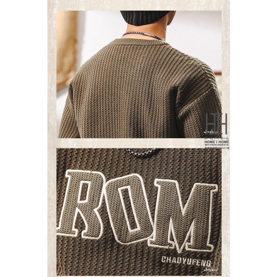 ニットセーター メンズ 長袖 畦編み クルーネック 英文字 刺繍 おしゃれ 厚手 ニットソー おしゃれ 暖かい 防寒 20代 30代 40代 メンズニット メンズセーター | ホームアイホーム | 03