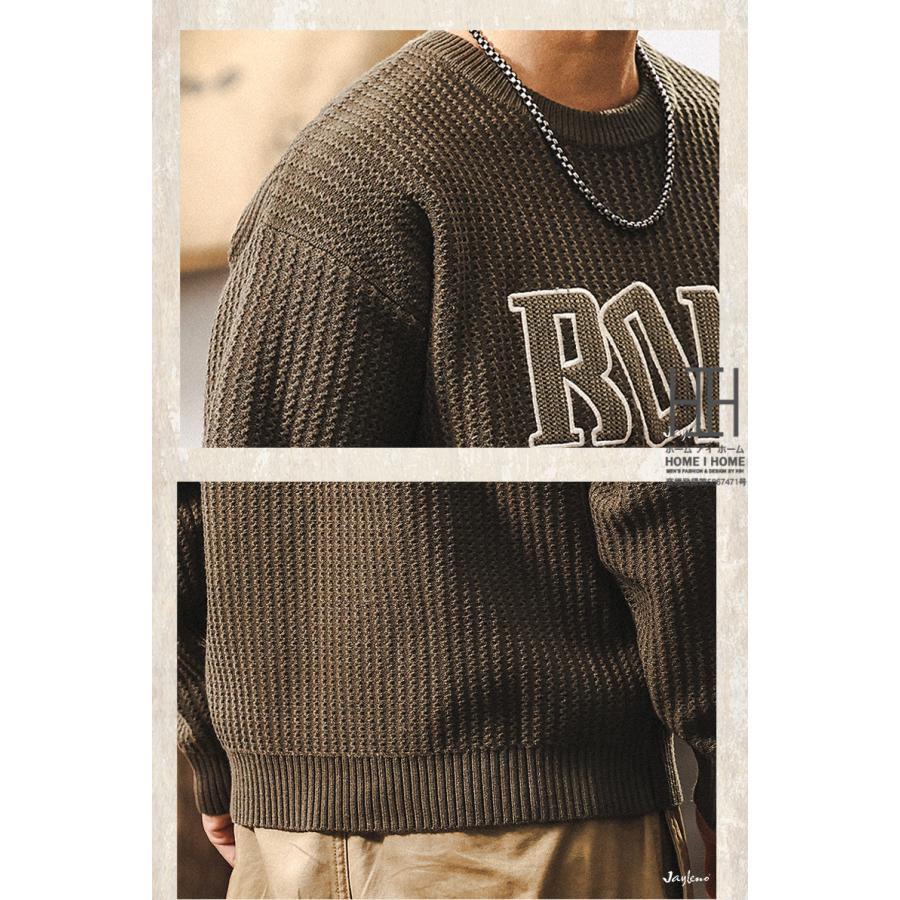ニットセーター メンズ 長袖 畦編み クルーネック 英文字 刺繍 おしゃれ 厚手 ニットソー おしゃれ 暖かい 防寒 20代 30代 40代 メンズニット メンズセーター | ホームアイホーム | 04