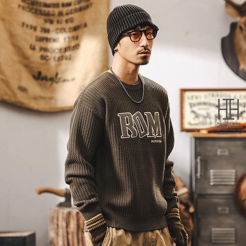 ニットセーター メンズ 長袖 畦編み クルーネック 英文字 刺繍 おしゃれ 厚手 ニットソー おしゃれ 暖かい 防寒 20代 30代 40代 メンズニット メンズセーター | ホームアイホーム | 08