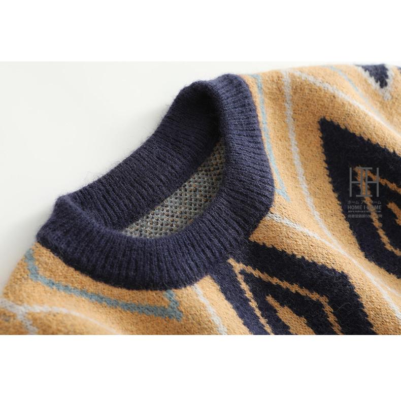 ニット セーター メンズ 長袖 ウール100% ダイヤ柄ニット おしゃれ 大きいサイズ トップス クルーネック 丸首 暖かい 防寒 ストレッチ 柔らかい 秋 冬 秋冬 | ホームアイホーム | 12