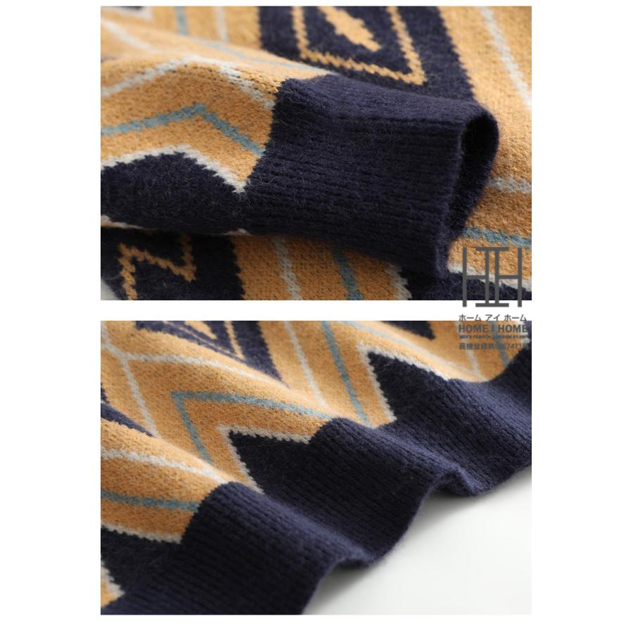 ニット セーター メンズ 長袖 ウール100% ダイヤ柄ニット おしゃれ 大きいサイズ トップス クルーネック 丸首 暖かい 防寒 ストレッチ 柔らかい 秋 冬 秋冬 | ホームアイホーム | 13