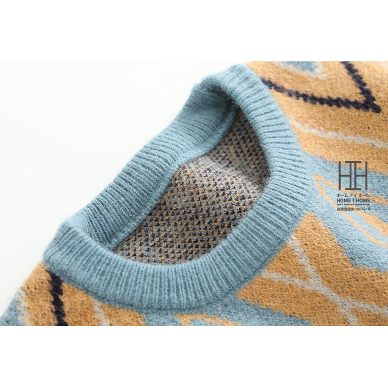 ニット セーター メンズ 長袖 ウール100% ダイヤ柄ニット おしゃれ 大きいサイズ トップス クルーネック 丸首 暖かい 防寒 ストレッチ 柔らかい 秋 冬 秋冬 | ホームアイホーム | 14