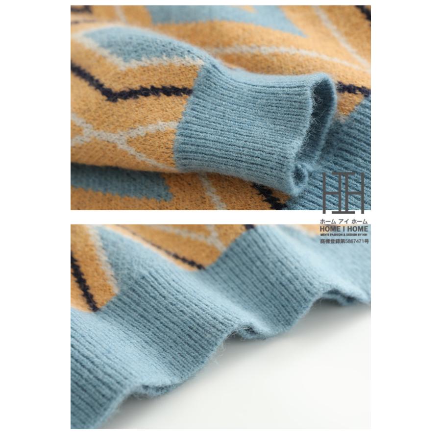 ニット セーター メンズ 長袖 ウール100% ダイヤ柄ニット おしゃれ 大きいサイズ トップス クルーネック 丸首 暖かい 防寒 ストレッチ 柔らかい 秋 冬 秋冬 | ホームアイホーム | 16