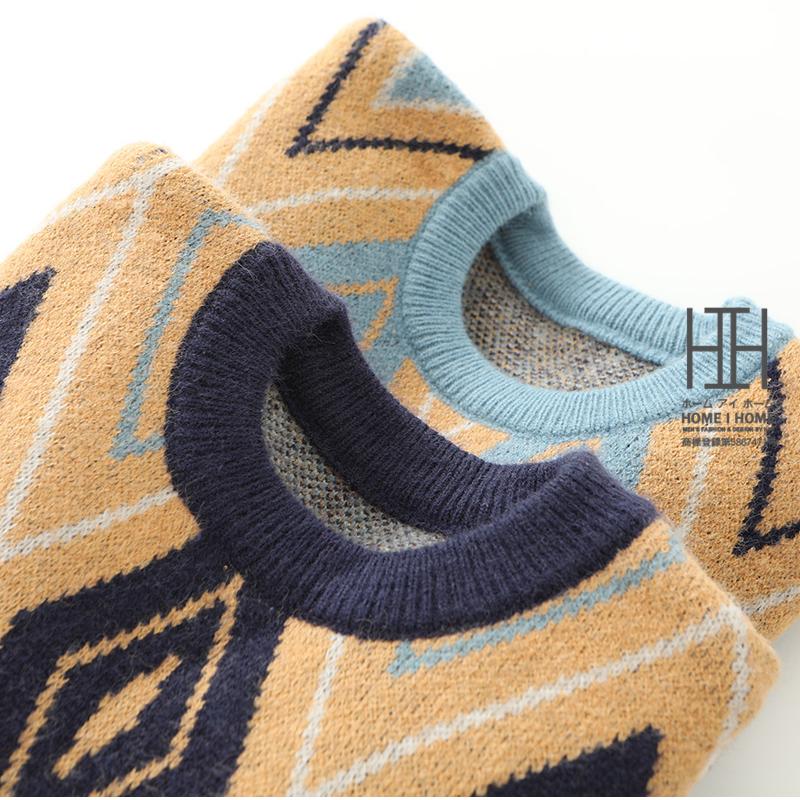 ニット セーター メンズ 長袖 ウール100% ダイヤ柄ニット おしゃれ 大きいサイズ トップス クルーネック 丸首 暖かい 防寒 ストレッチ 柔らかい 秋 冬 秋冬 | ホームアイホーム | 07