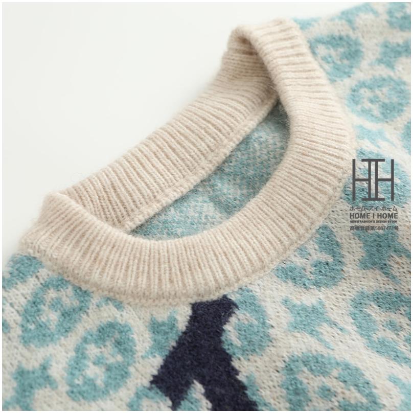 ウール100 ニット メンズ セーター おしゃれ ニットセーター 柄物 総柄 クルーネック ニットソー トップス 暖かい 防寒 リブ ルームウェア プレゼント 秋 冬 | ホームアイホーム | 10