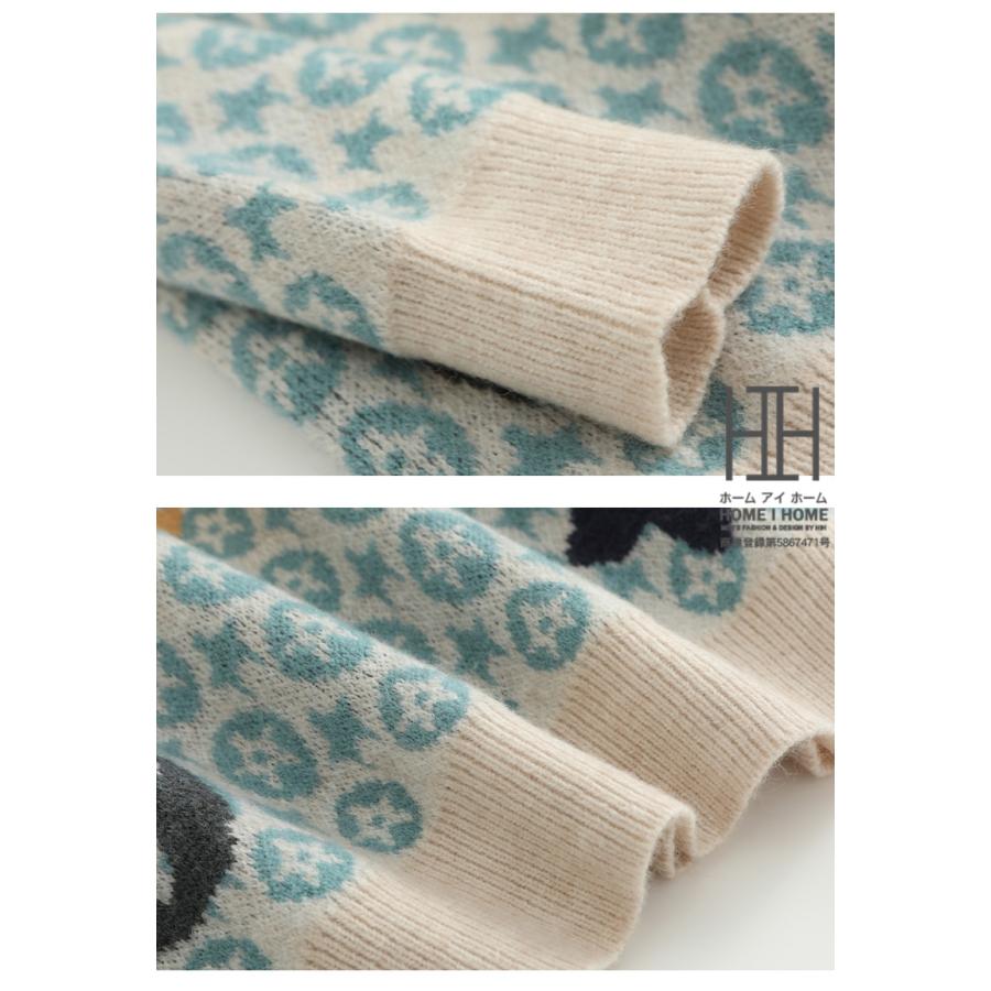 ウール100 ニット メンズ セーター おしゃれ ニットセーター 柄物 総柄 クルーネック ニットソー トップス 暖かい 防寒 リブ ルームウェア プレゼント 秋 冬 | ホームアイホーム | 11