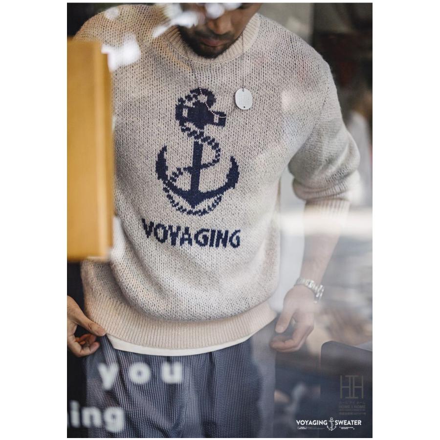 ニット メンズ 長袖 セーター リブ ジャカード 錨 イカリ模様 英文字 ウール混 トップス クルーネック カジュアル 20代 30代 40代 50代 60代 アクリル 秋 冬 | ホームアイホーム | 12