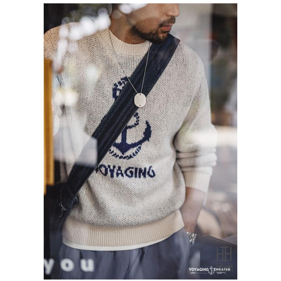 ニット メンズ 長袖 セーター リブ ジャカード 錨 イカリ模様 英文字 ウール混 トップス クルーネック カジュアル 20代 30代 40代 50代 60代 アクリル 秋 冬 | ホームアイホーム | 13