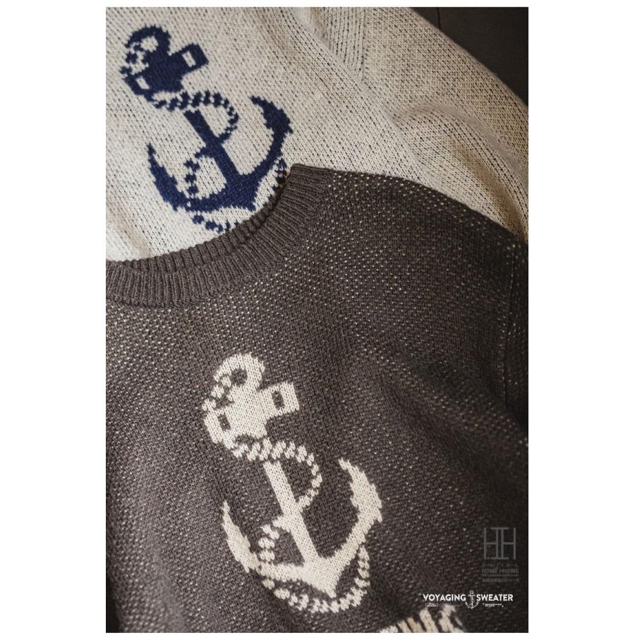 ニット メンズ 長袖 セーター リブ ジャカード 錨 イカリ模様 英文字 ウール混 トップス クルーネック カジュアル 20代 30代 40代 50代 60代 アクリル 秋 冬 | ホームアイホーム | 08