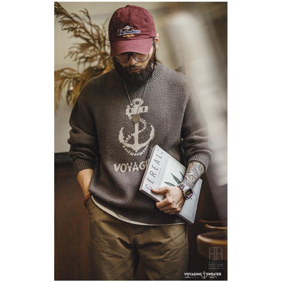 ニット メンズ 長袖 セーター リブ ジャカード 錨 イカリ模様 英文字 ウール混 トップス クルーネック カジュアル 20代 30代 40代 50代 60代 アクリル 秋 冬 | ホームアイホーム | 11