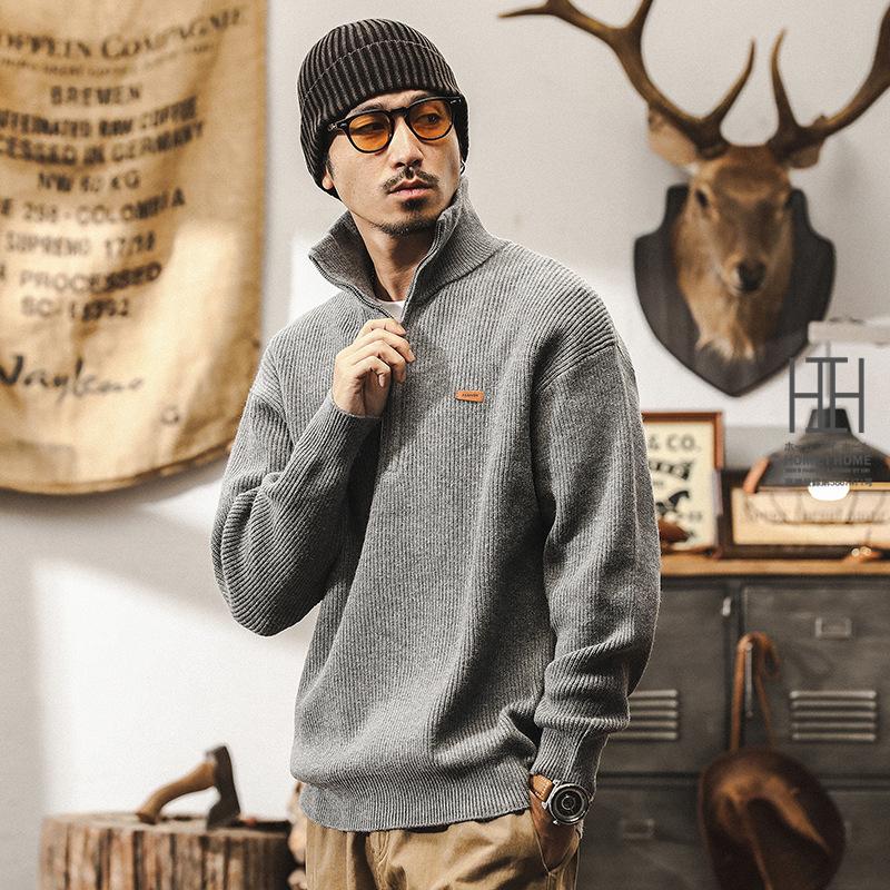 ニット セーター メンズ 長袖 ハーフジップ ヘビーウェイト ハイネック 厚手 厚着 ニットセーター ワンポイント カジュアル おしゃれ 暖かい 防寒 プレゼント | ホームアイホーム