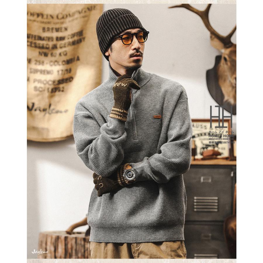 ニット セーター メンズ 長袖 ハーフジップ ヘビーウェイト ハイネック 厚手 厚着 ニットセーター ワンポイント カジュアル おしゃれ 暖かい 防寒 プレゼント | ホームアイホーム | 11