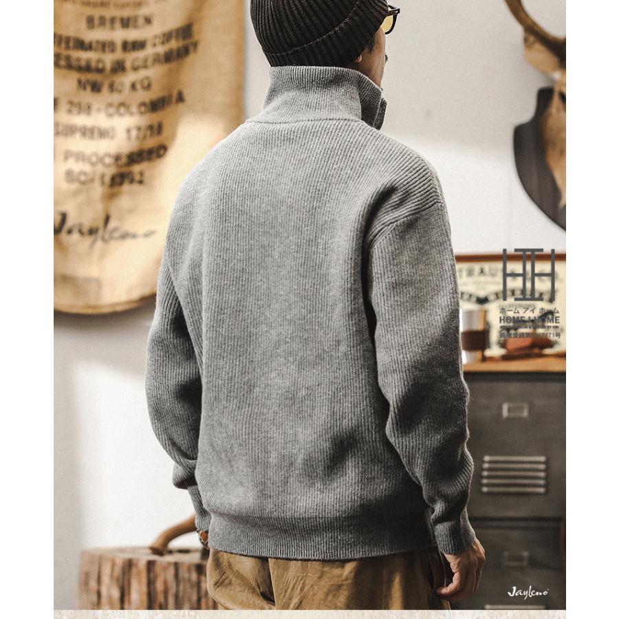 ニット セーター メンズ 長袖 ハーフジップ ヘビーウェイト ハイネック 厚手 厚着 ニットセーター ワンポイント カジュアル おしゃれ 暖かい 防寒 プレゼント | ホームアイホーム | 12