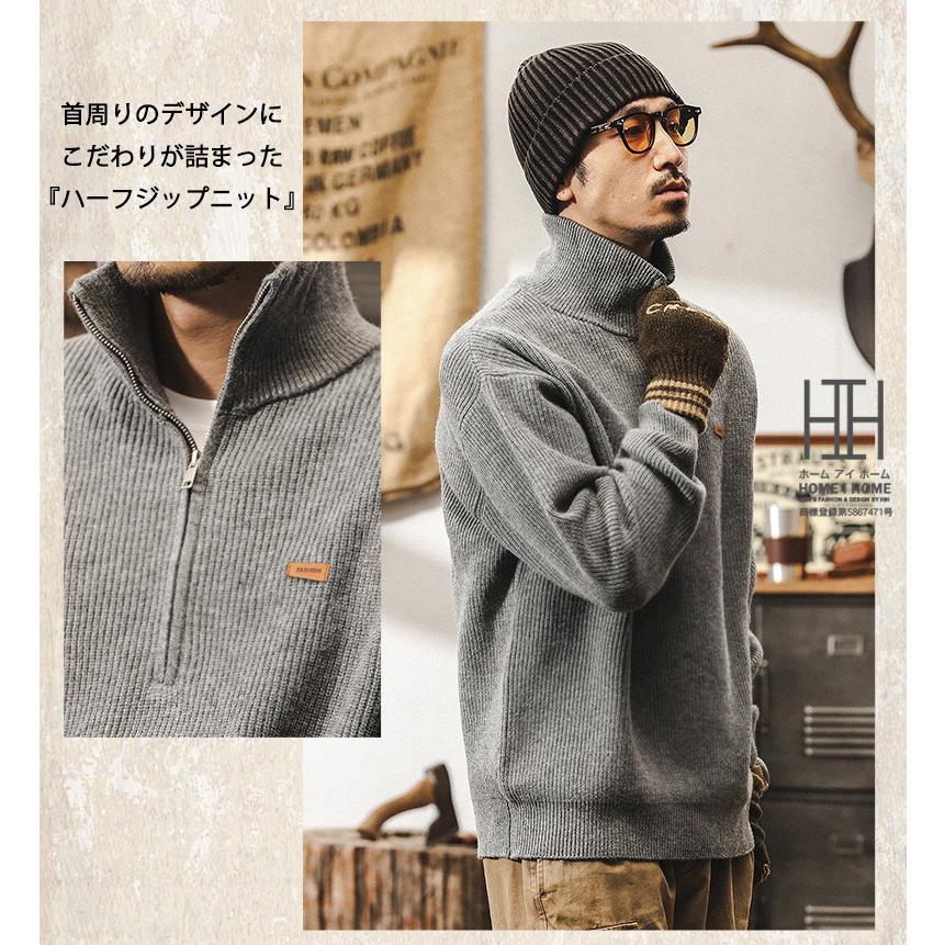 ニット セーター メンズ 長袖 ハーフジップ ヘビーウェイト ハイネック 厚手 厚着 ニットセーター ワンポイント カジュアル おしゃれ 暖かい 防寒 プレゼント | ホームアイホーム | 09