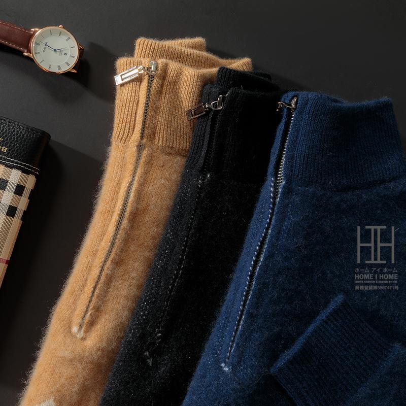 ウールセーター メンズ 長袖 ハーフジップ仕様 おしゃれ セーター ウール100％ ダイヤ柄 カラー配色 ハイネック ニット 秋服 冬服 冬 通勤 カジュアル ビジカジ | ホームアイホーム | 05