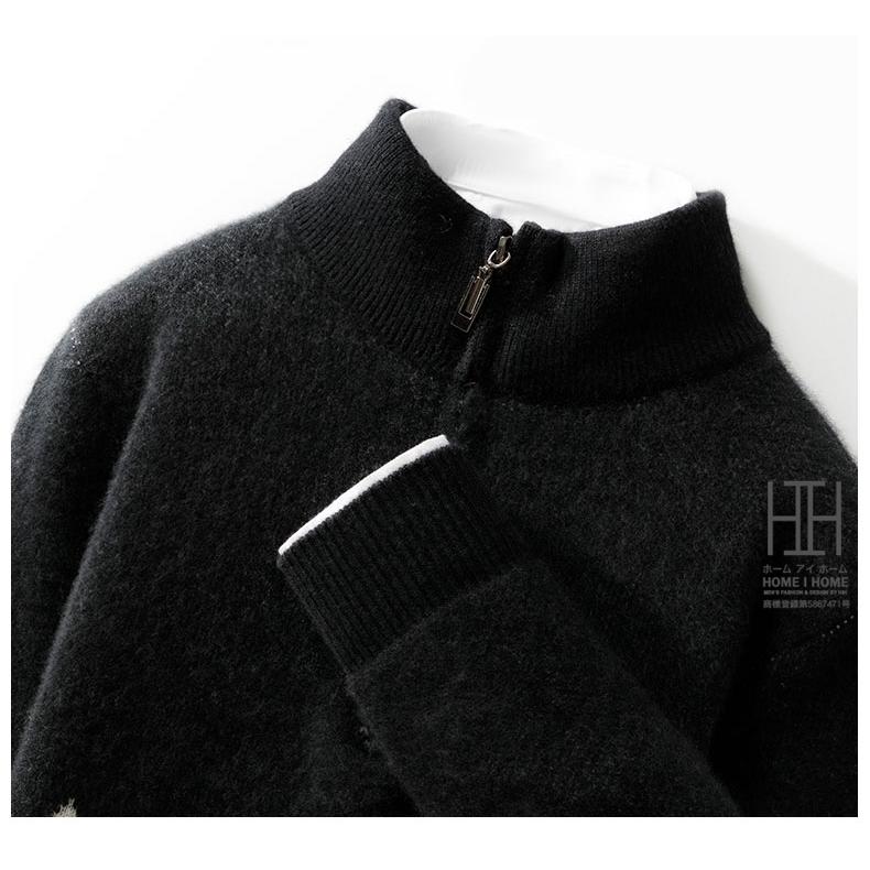 ウールセーター メンズ 長袖 ハーフジップ仕様 おしゃれ セーター ウール100％ ダイヤ柄 カラー配色 ハイネック ニット 秋服 冬服 冬 通勤 カジュアル ビジカジ | ホームアイホーム | 11