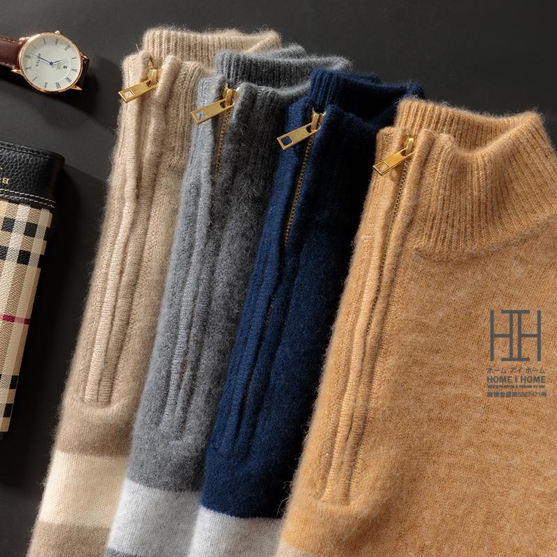 ウールセーター メンズ 長袖 ハーフジップセーター ハイネック おしゃれ ボーダー柄 ウール100 カラー配色 秋冬 秋服 冬服 冬 通勤 カジュアル ビジカジ 紳士 | ホームアイホーム | 14