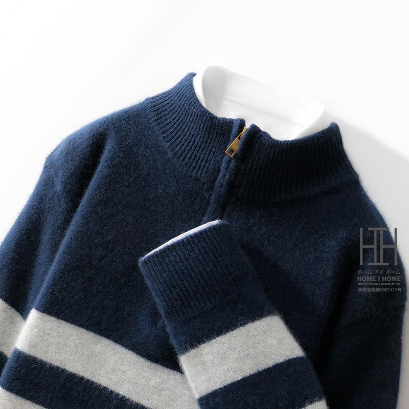 ウールセーター メンズ 長袖 ハーフジップセーター ハイネック おしゃれ ボーダー柄 ウール100 カラー配色 秋冬 秋服 冬服 冬 通勤 カジュアル ビジカジ 紳士 | ホームアイホーム | 15