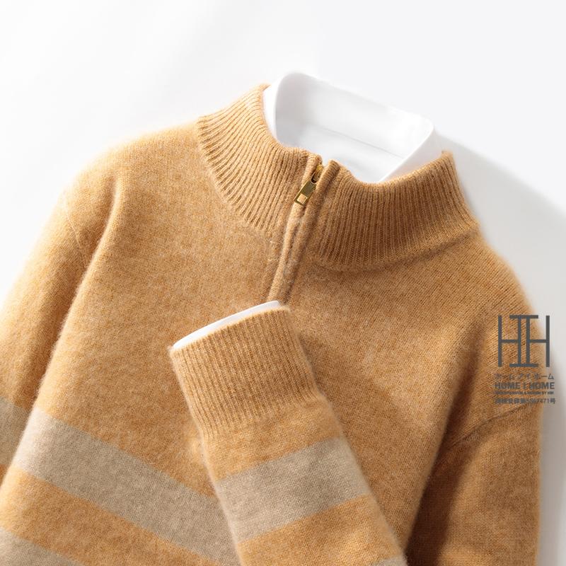 ウールセーター メンズ 長袖 ハーフジップセーター ハイネック おしゃれ ボーダー柄 ウール100 カラー配色 秋冬 秋服 冬服 冬 通勤 カジュアル ビジカジ 紳士 | ホームアイホーム | 16