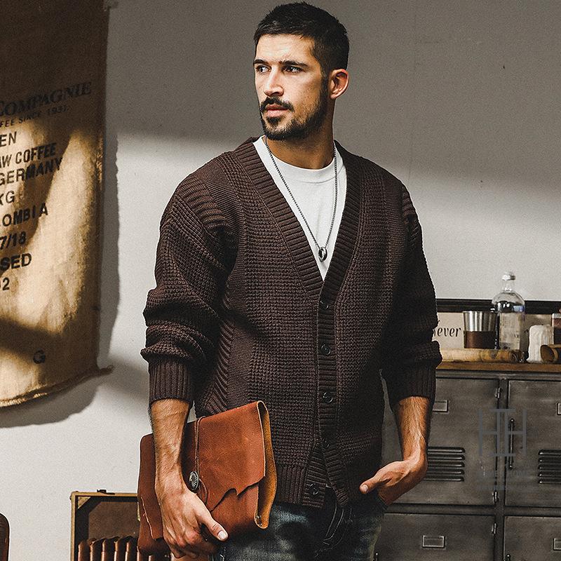 ニットカーディガン セーター メンズ 畦編み Vネック 長袖 ニットジャケット トップス インナー ニットセーター リブ ストリート カジュアル おしゃれ アウター | ホームアイホーム | 01