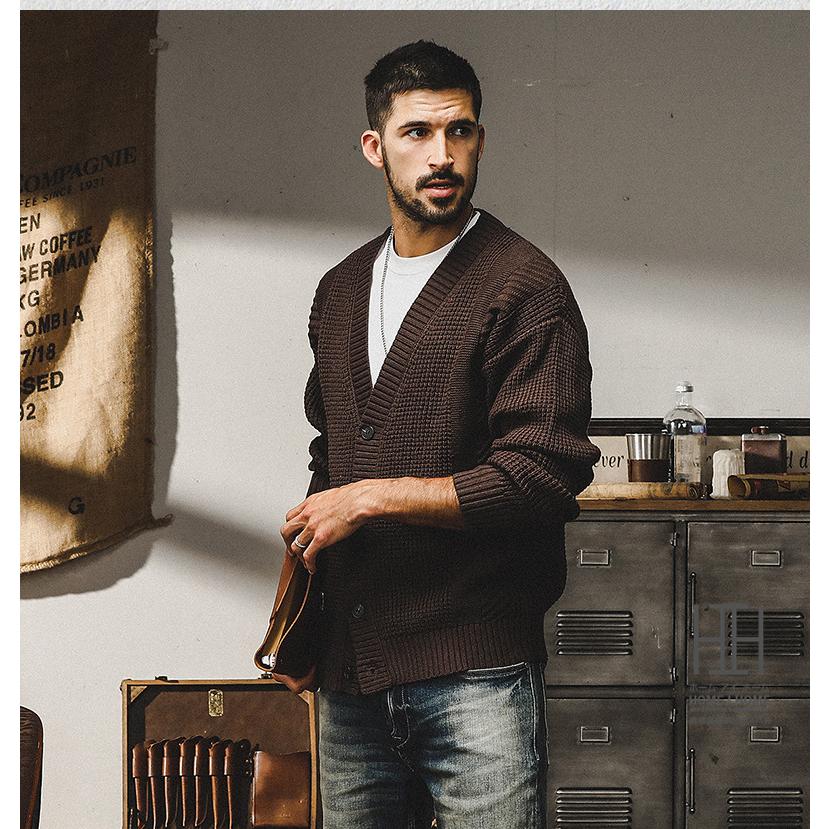 ニットカーディガン セーター メンズ 畦編み Vネック 長袖 ニットジャケット トップス インナー ニットセーター リブ ストリート カジュアル おしゃれ アウター | ホームアイホーム | 04