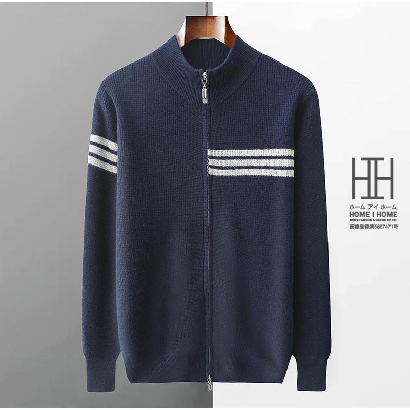 カーディガン ニットジャケット メンズ ライン入り スタンドカラー メリノ ウール100 おしゃれ モックネック リブ ニットセーター ニットカーディガン 通勤 通学 | ホームアイホーム | 15