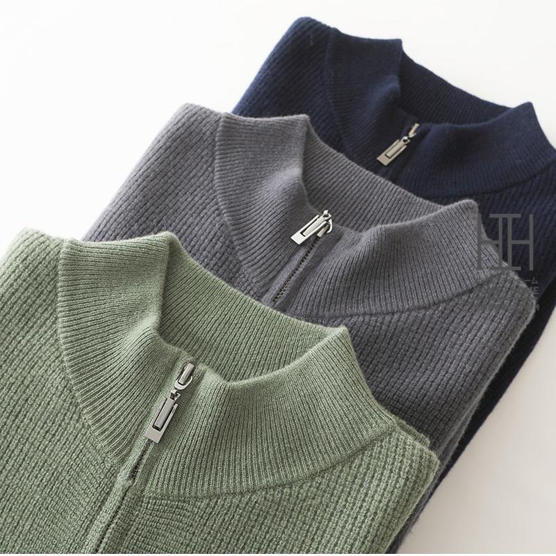 カーディガン ニットジャケット メンズ ライン入り スタンドカラー メリノ ウール100 おしゃれ モックネック リブ ニットセーター ニットカーディガン 通勤 通学 | ホームアイホーム | 07