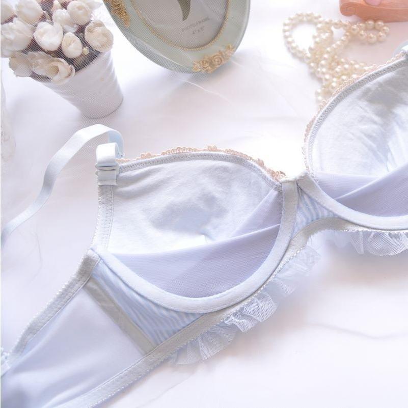 下着女性 2点セット ブラ＆ショーツセット レディースしっかり 少女 谷間 ストライプ柄 リボン 上下セット ランジェリー | ホームアイホーム | 12