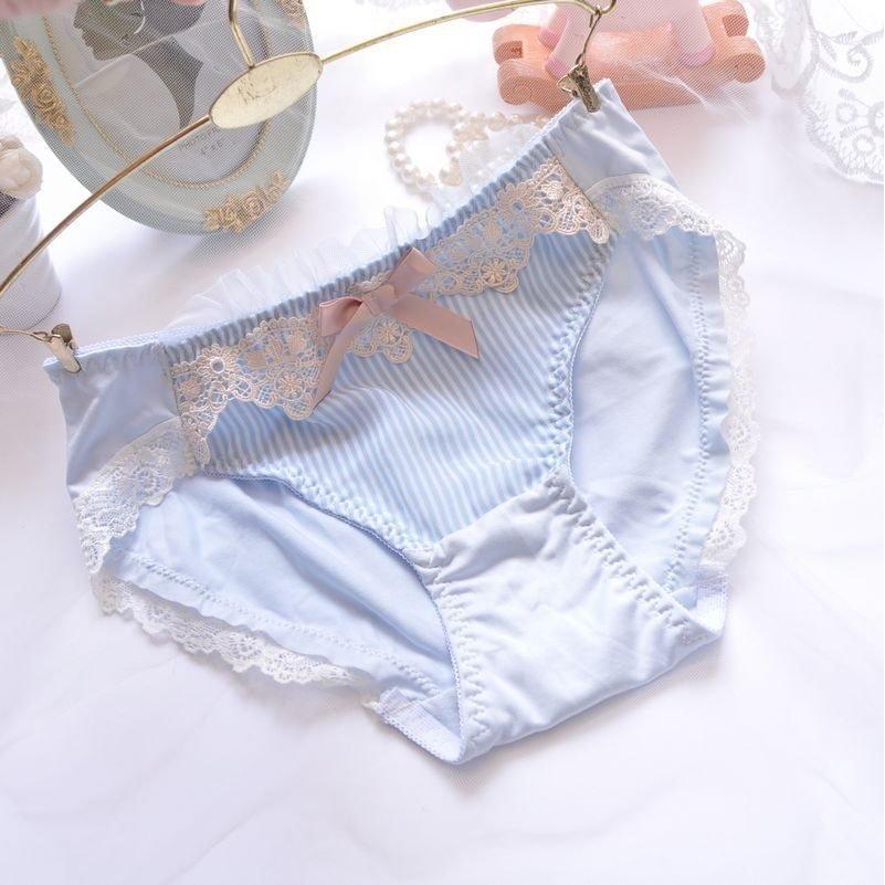 下着女性 2点セット ブラ＆ショーツセット レディースしっかり 少女 谷間 ストライプ柄 リボン 上下セット ランジェリー | ホームアイホーム | 15