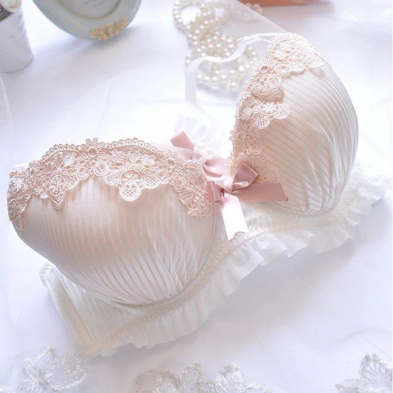 下着女性 2点セット ブラ＆ショーツセット レディースしっかり 少女 谷間 ストライプ柄 リボン 上下セット ランジェリー | ホームアイホーム | 04