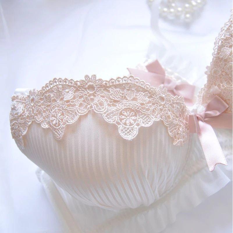 下着女性 2点セット ブラ＆ショーツセット レディースしっかり 少女 谷間 ストライプ柄 リボン 上下セット ランジェリー | ホームアイホーム | 05