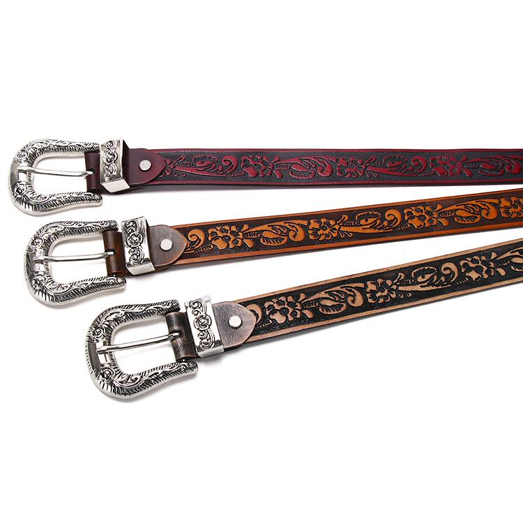 ベルト メンズ 型押し 牛革ベルト レザー ウエスタン ベルト D型留め具 細め レディース 唐草柄 牛皮革 ビンテージ風 アクセサリー | ホームアイホーム | 10