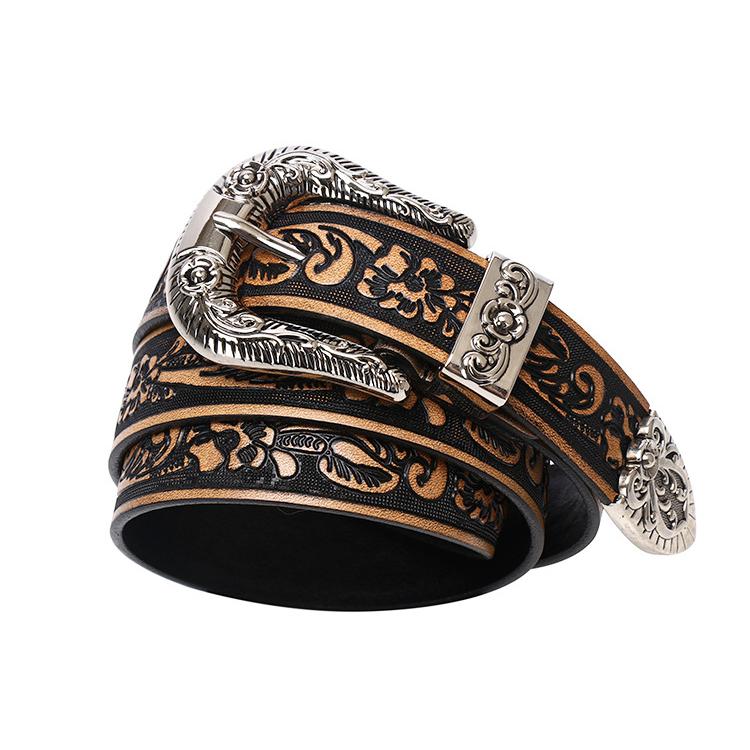 ベルト メンズ 型押し 牛革ベルト レザー ウエスタン ベルト D型留め具 細め レディース 唐草柄 牛皮革 ビンテージ風 アクセサリー | ホームアイホーム | 11