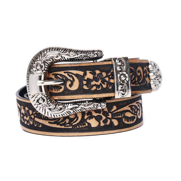 ベルト メンズ 型押し 牛革ベルト レザー ウエスタン ベルト D型留め具 細め レディース 唐草柄 牛皮革 ビンテージ風 アクセサリー | ホームアイホーム | 12