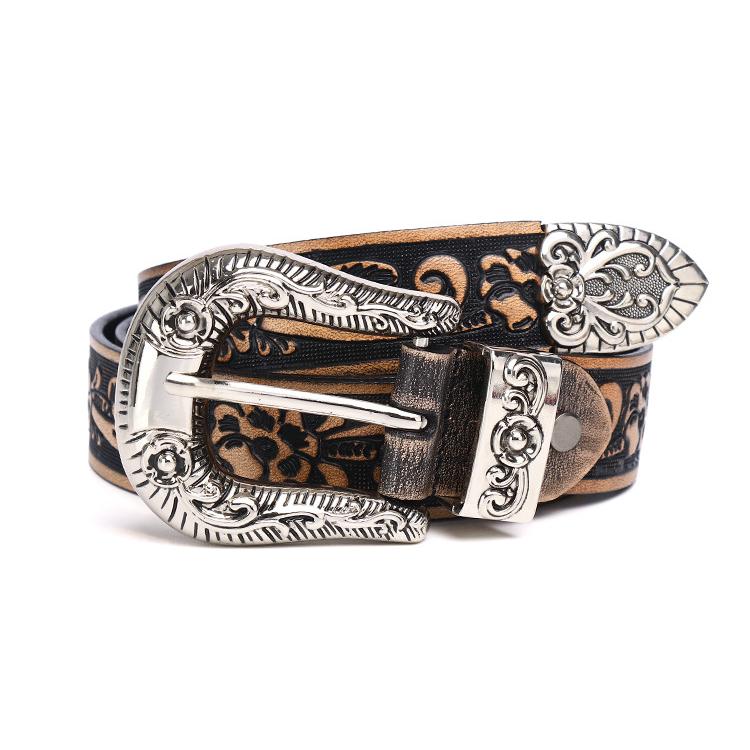 ベルト メンズ 型押し 牛革ベルト レザー ウエスタン ベルト D型留め具 細め レディース 唐草柄 牛皮革 ビンテージ風 アクセサリー | ホームアイホーム | 15