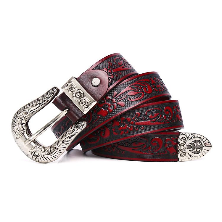 ベルト メンズ 型押し 牛革ベルト レザー ウエスタン ベルト D型留め具 細め レディース 唐草柄 牛皮革 ビンテージ風 アクセサリー | ホームアイホーム | 17