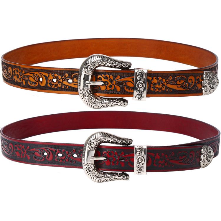 ベルト メンズ 型押し 牛革ベルト レザー ウエスタン ベルト D型留め具 細め レディース 唐草柄 牛皮革 ビンテージ風 アクセサリー | ホームアイホーム | 08