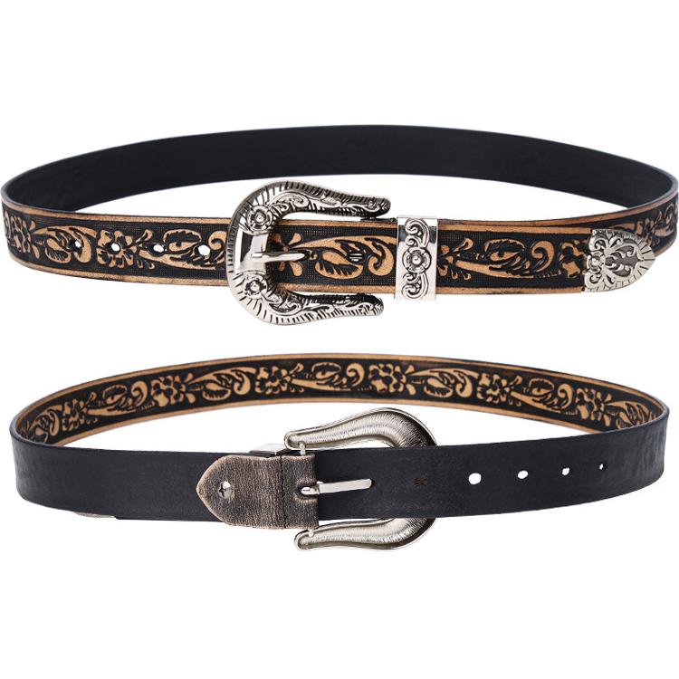 ベルト メンズ 型押し 牛革ベルト レザー ウエスタン ベルト D型留め具 細め レディース 唐草柄 牛皮革 ビンテージ風 アクセサリー | ホームアイホーム | 09