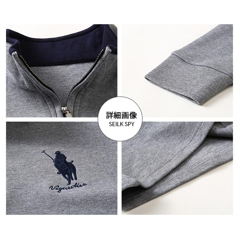 ポロシャツ メンズ スタンドカラー 長袖 ハーフジップ 立ち襟 刺繍入り シャツ トップス 春秋 ブラック ネイビー | ホームアイホーム | 05