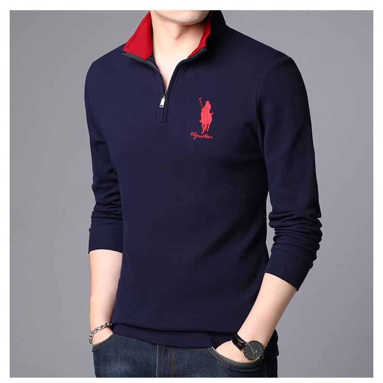 ポロシャツ メンズ スタンドカラー 長袖 ハーフジップ 立ち襟 刺繍入り シャツ トップス 春秋 ブラック ネイビー | ホームアイホーム | 14