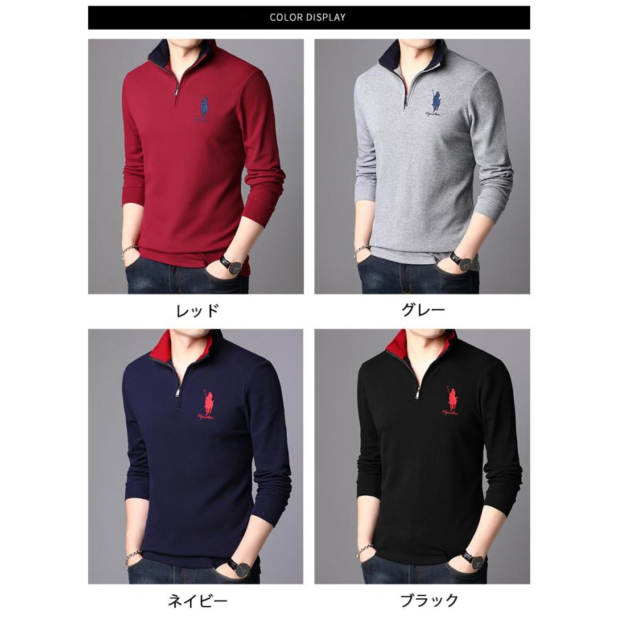 ポロシャツ メンズ スタンドカラー 長袖 ハーフジップ 立ち襟 刺繍入り シャツ トップス 春秋 ブラック ネイビー | ホームアイホーム | 06