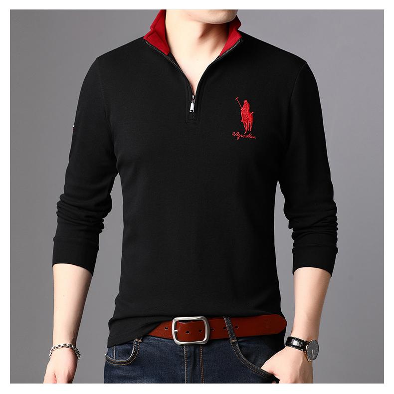 ポロシャツ メンズ スタンドカラー 長袖 ハーフジップ 立ち襟 刺繍入り シャツ トップス 春秋 ブラック ネイビー | ホームアイホーム | 08