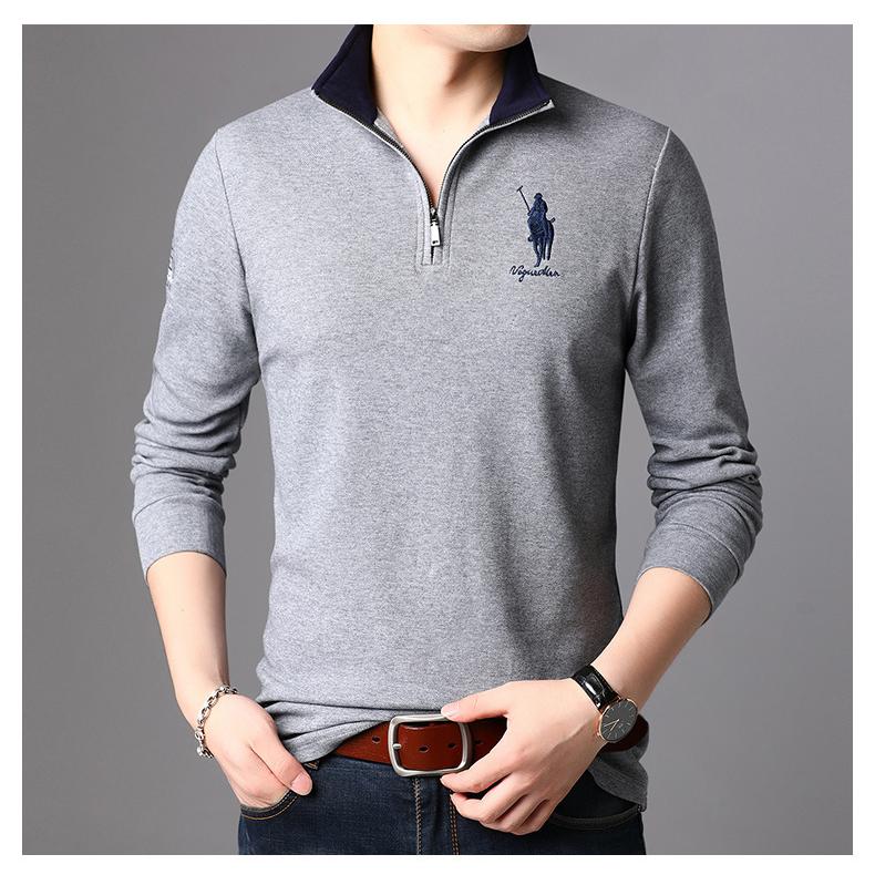ポロシャツ メンズ スタンドカラー 長袖 ハーフジップ 立ち襟 刺繍入り シャツ トップス 春秋 ブラック ネイビー | ホームアイホーム | 10