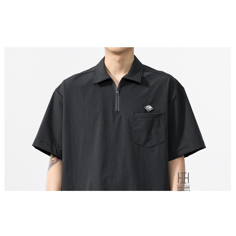 接触冷感 ひんやり ポロシャツ 半袖 メンズ ハーフジップ ナイロン ワンポイント ポケット付き ストレッチ ビズポロ ビジカジ クールビズ ドライ 夏 涼しい 快適 | ホームアイホーム | 17