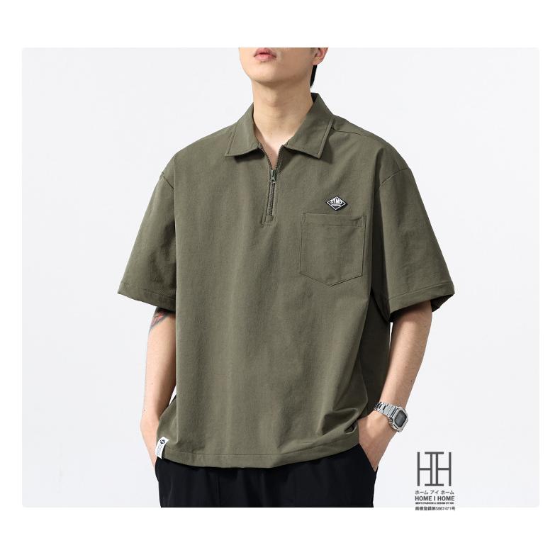 接触冷感 ひんやり ポロシャツ 半袖 メンズ ハーフジップ ナイロン ワンポイント ポケット付き ストレッチ ビズポロ ビジカジ クールビズ ドライ 夏 涼しい 快適 | ホームアイホーム | 07