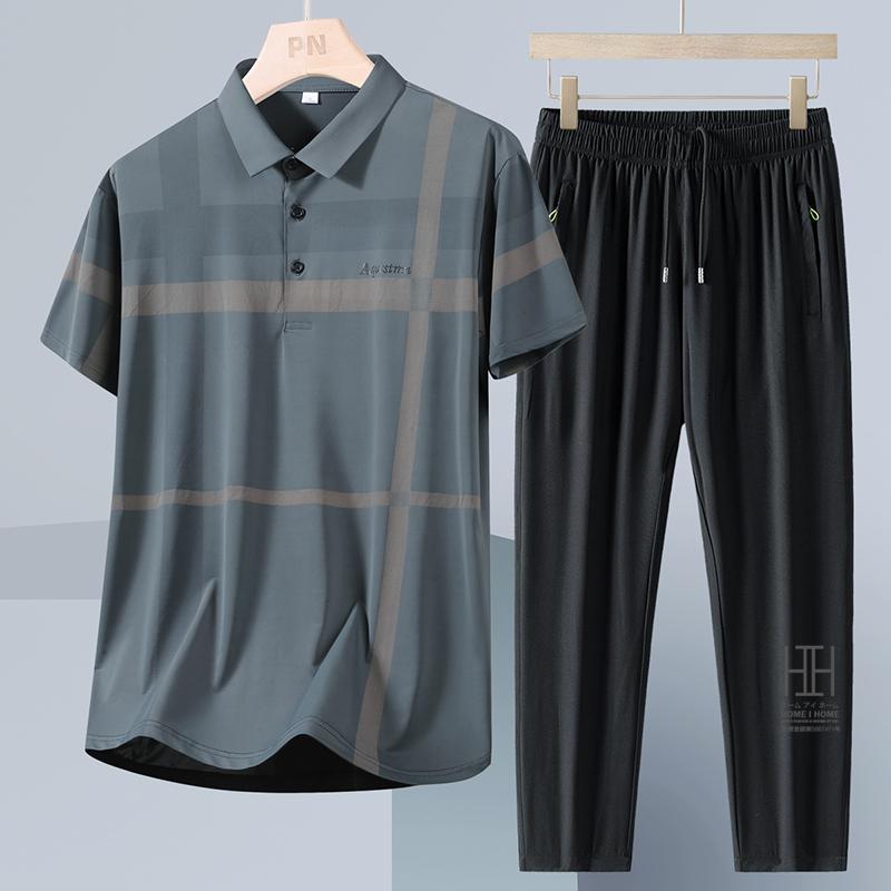 ゴルフウェア 上下セット 半袖ポロ イージーパンツ メンズ ゴムウェスト ドライ ひんやり ストレッチ チェック柄 ライン入り ワンポイント 吸汗速乾 おしゃれ | ホームアイホーム