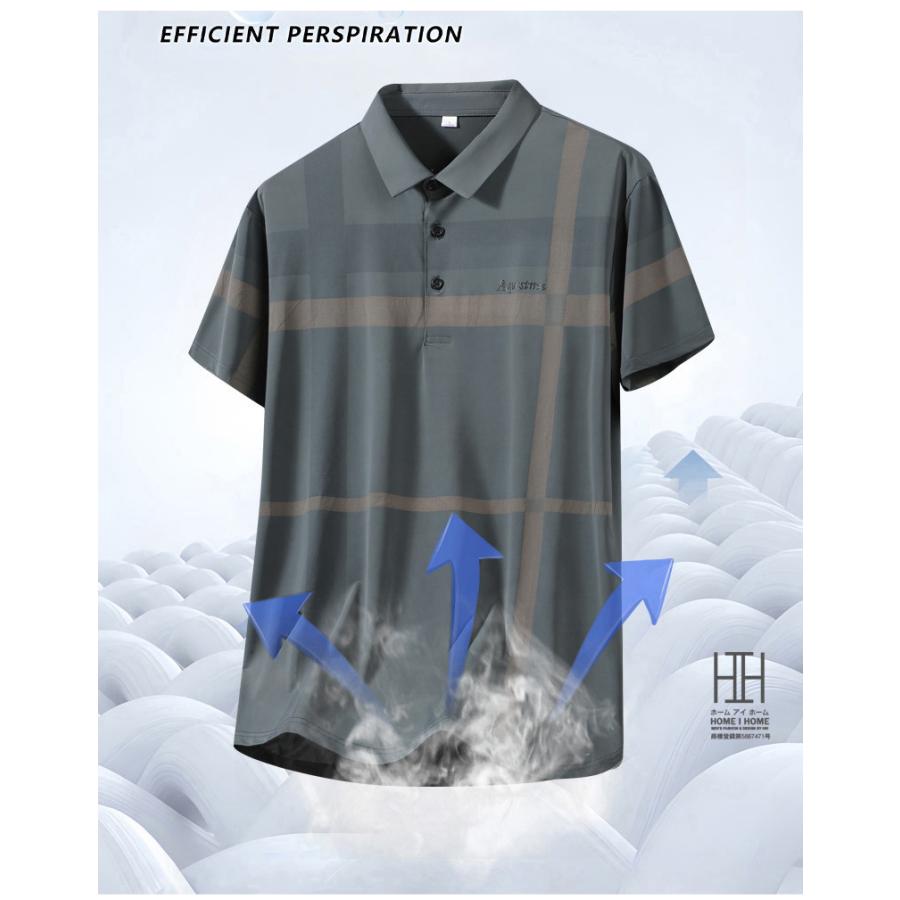 ゴルフウェア 上下セット 半袖ポロ イージーパンツ メンズ ゴムウェスト ドライ ひんやり ストレッチ チェック柄 ライン入り ワンポイント 吸汗速乾 おしゃれ | ホームアイホーム | 08